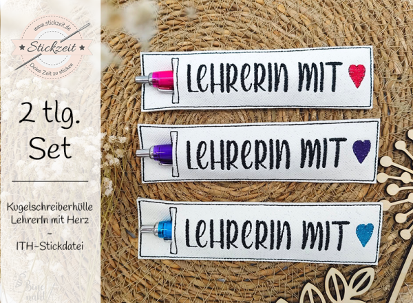 Hülle für Kugelschreiber Lehrer und Lehrerin - ITH-Stickdatei